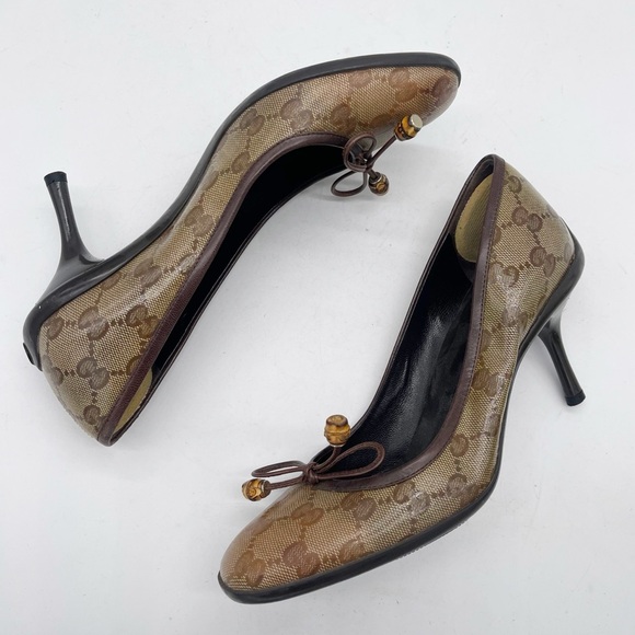 Gucci GG Crystal Canvas Bow Pumps Size 6 Classic - Picture 7 of 14